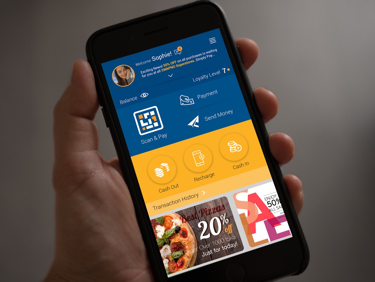 NoboPay dashboard prototype shown on a phone
